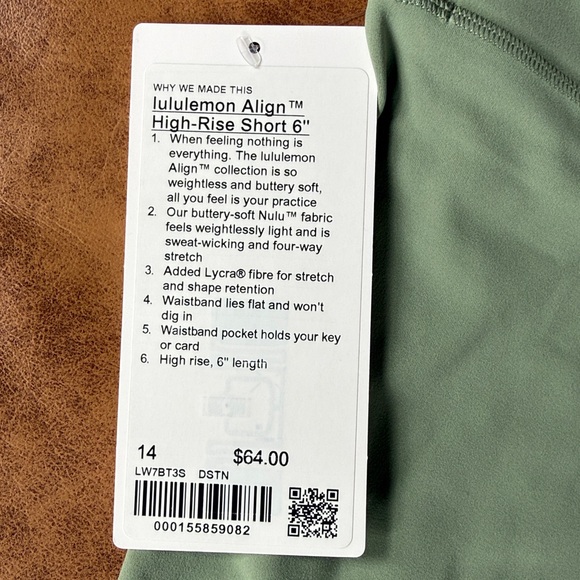 NWT Lululemon Align High Rise Bike Short 6” Sz 14 Desert Green - Picture 3 of 4